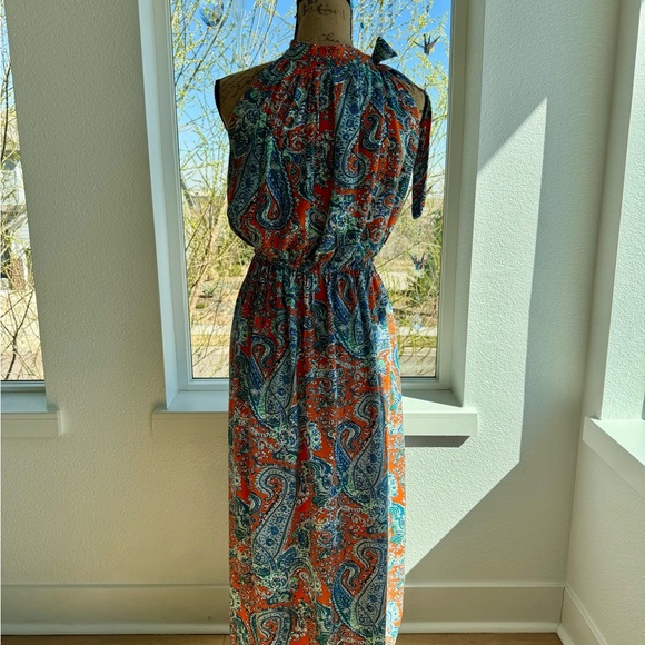 Sleeveless Orange Paisley Maxi Dress - Picture 5 of 5
